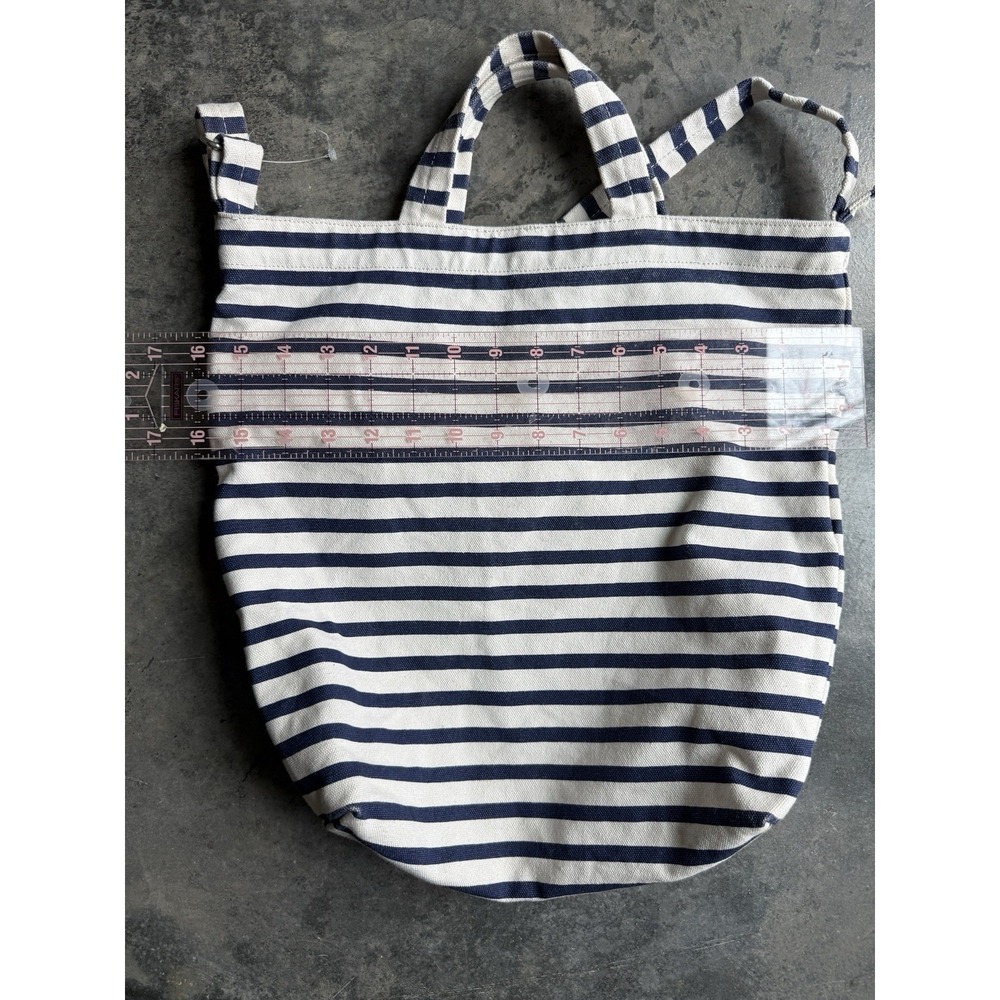 BAGGU Sailor Stripe Canvas Duck Tote Bag Navy Ivory/White - Picture 8 of 14